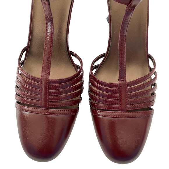 🚫SOLD🚫 BISOU BISOU Michelle Bohbot Faye Womens Wine Red Leather Heels Size 9M - Picture 3 of 12
